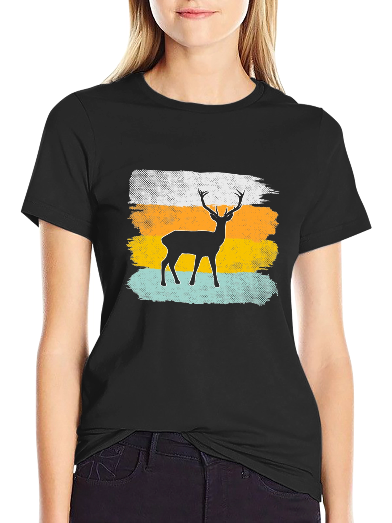 Retro Deer Graphic Tee - Mens Black T-Shirt