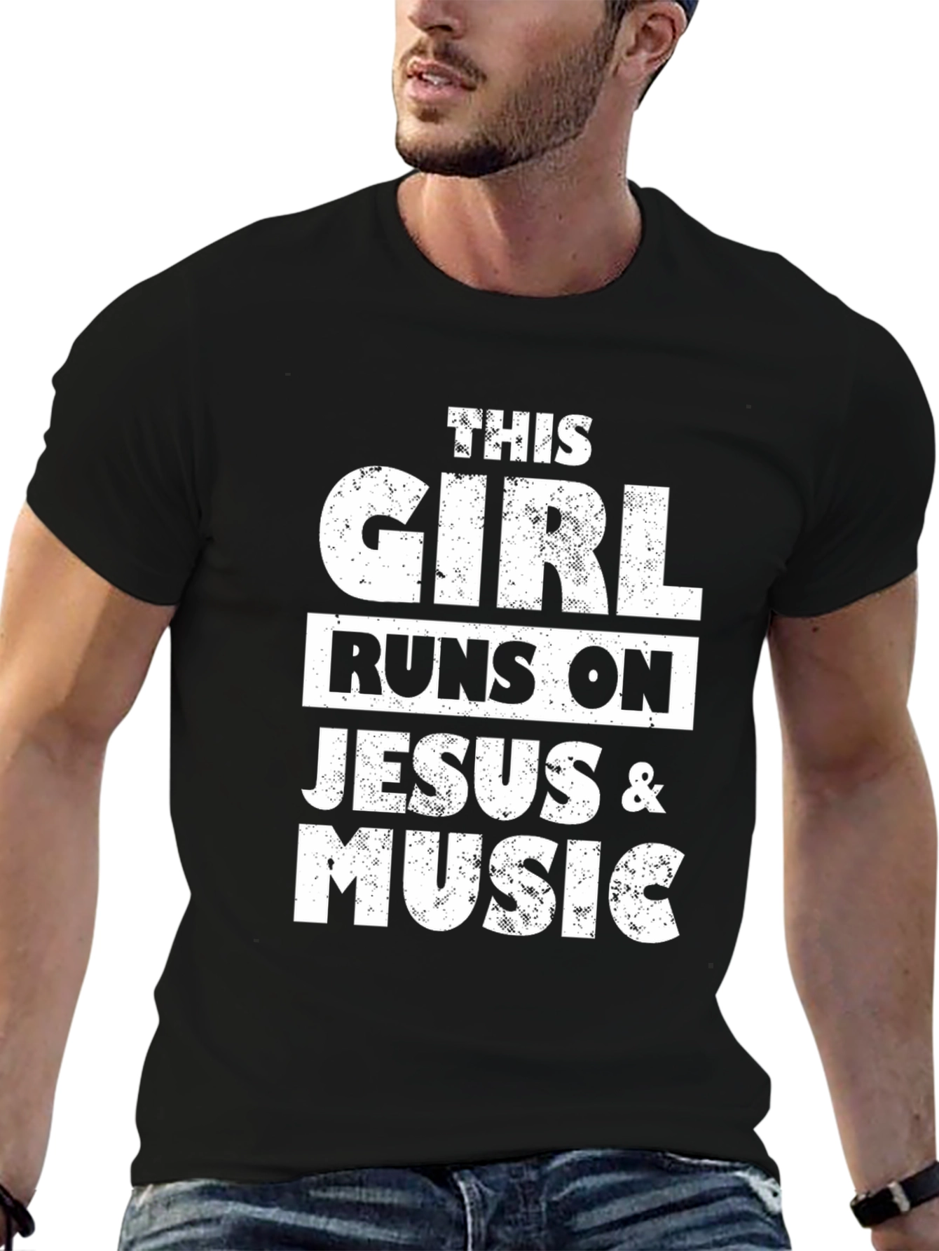 This Girl Runs on Jesus & Music Black T-Shirt