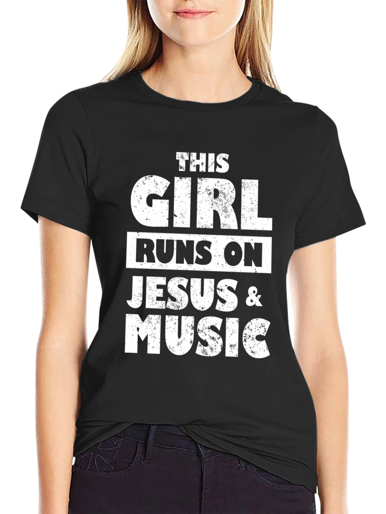 This Girl Runs on Jesus & Music Black T-Shirt