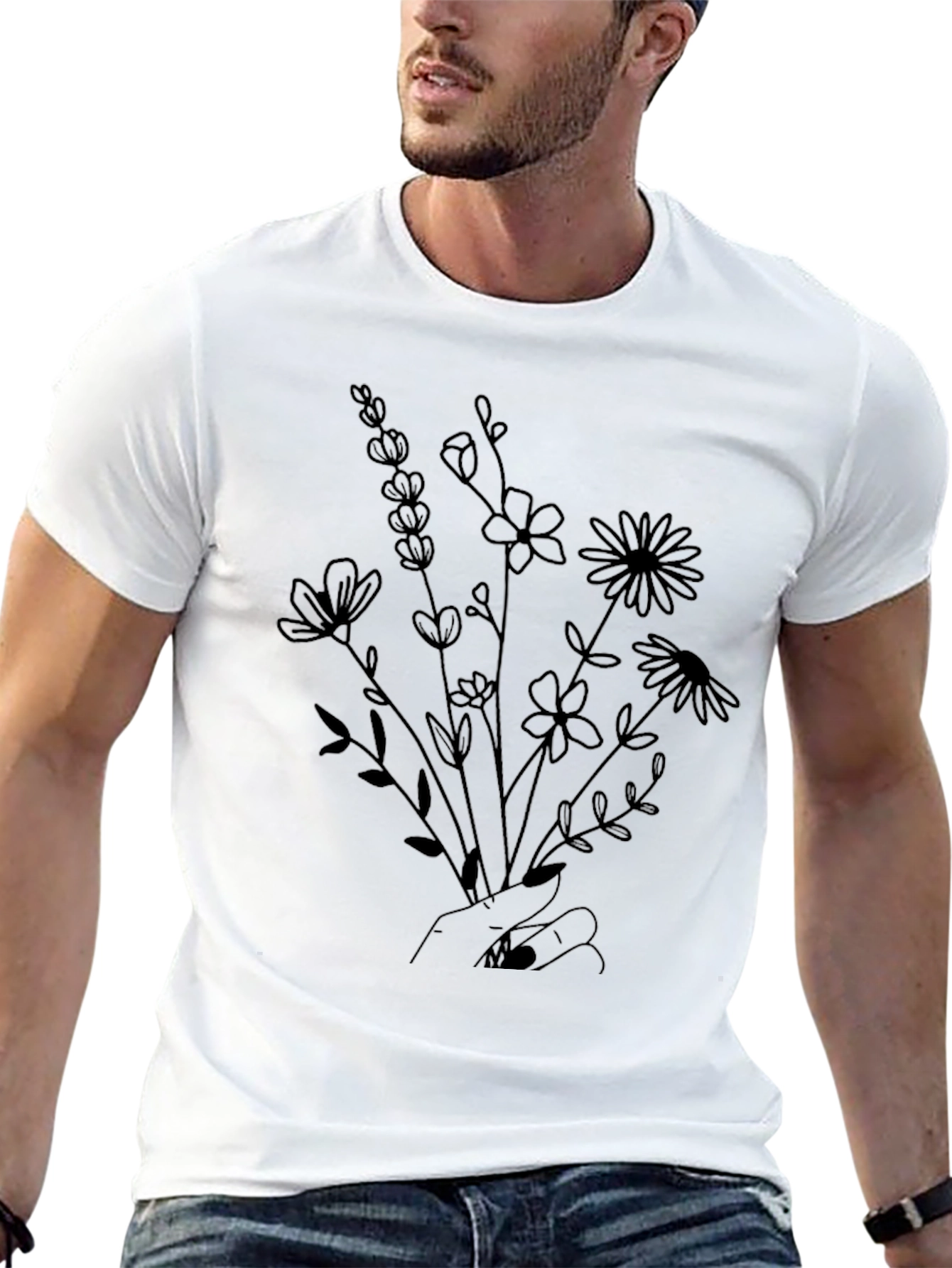 Floral Bouquet Graphic Tee - Hand Drawn Flowers