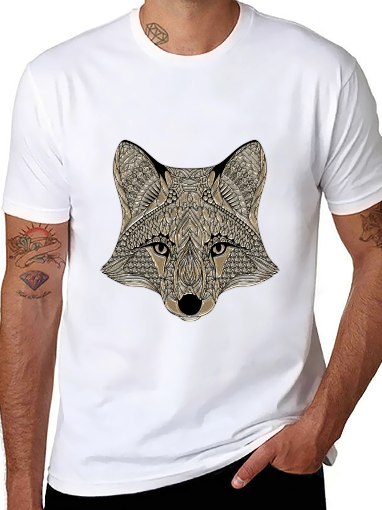 Geometric Fox Head Graphic Tee - Mens Black T-Shirt