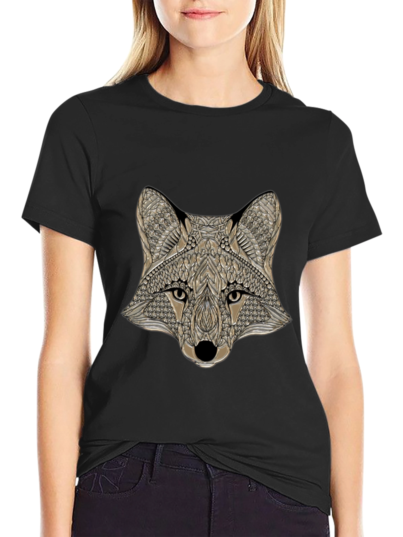 Geometric Fox Head Graphic Tee - Mens Black T-Shirt