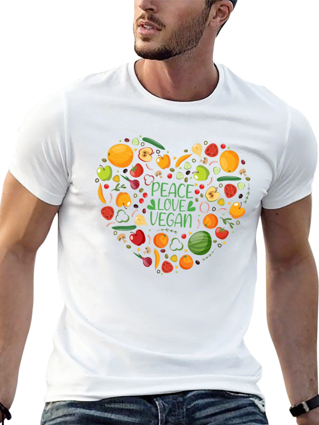 Peace Love Vegan T-Shirt - Heart Veggie Design