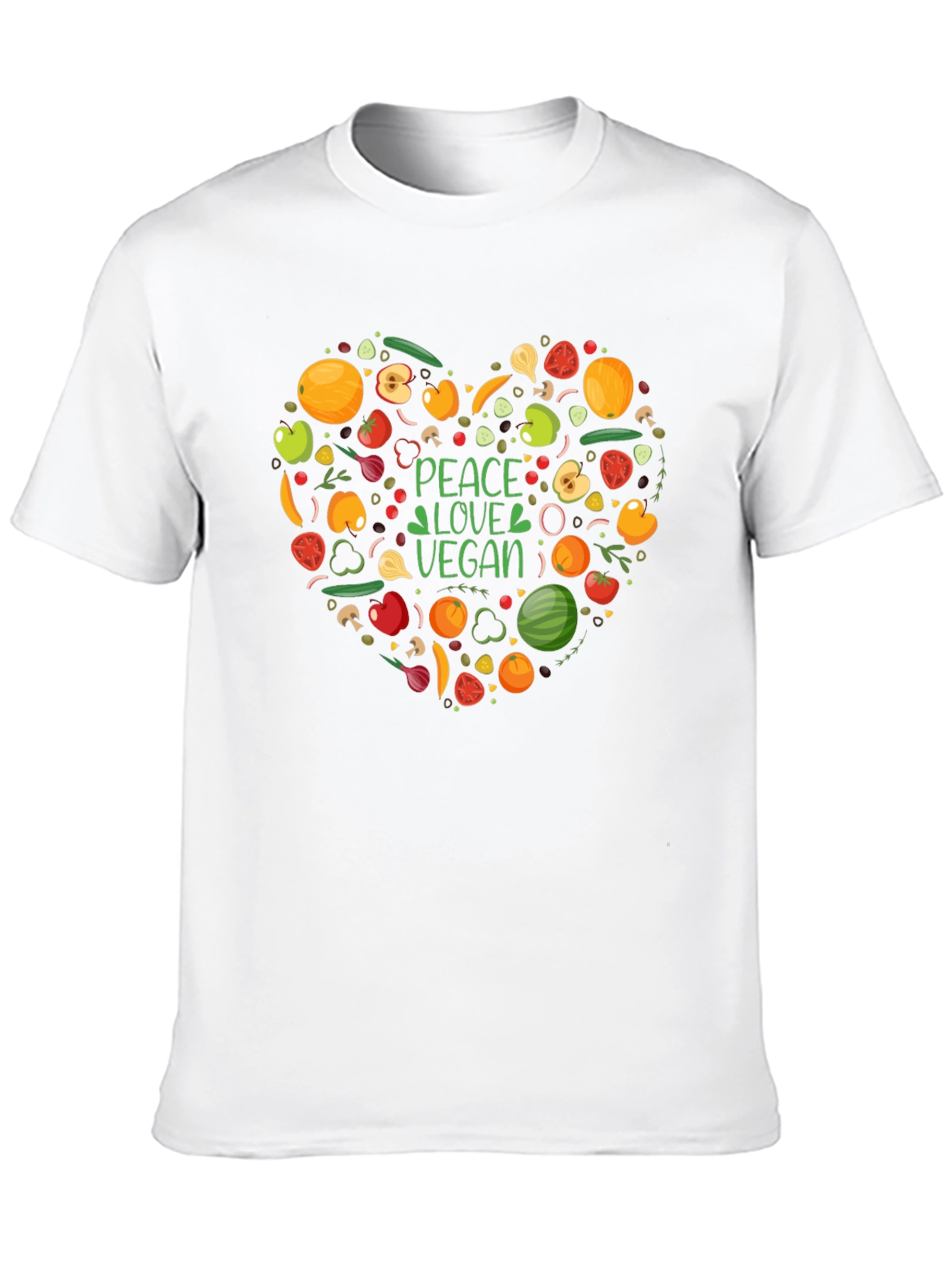 Peace Love Vegan T-Shirt - Heart Veggie Design