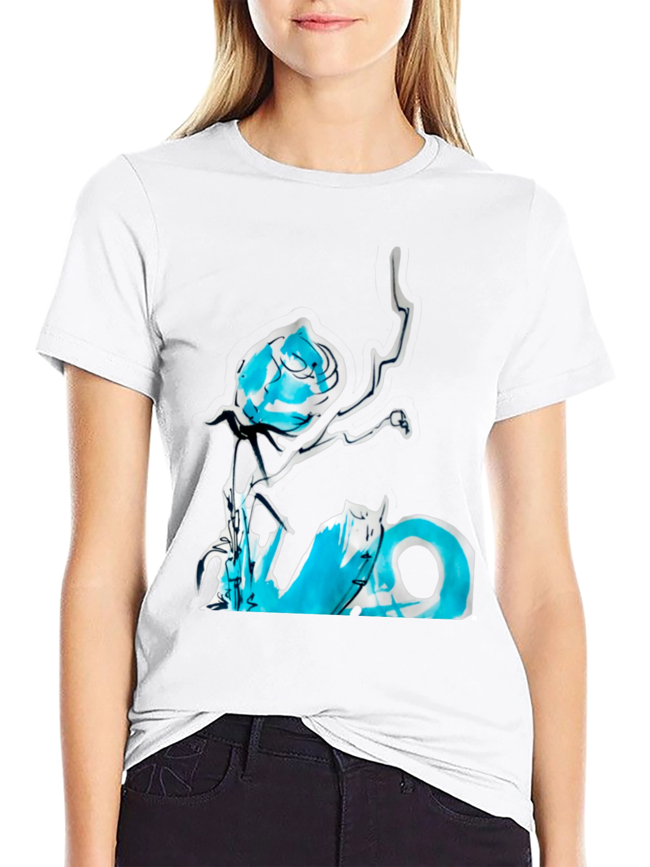 Abstract Rose Graphic Tee - Black