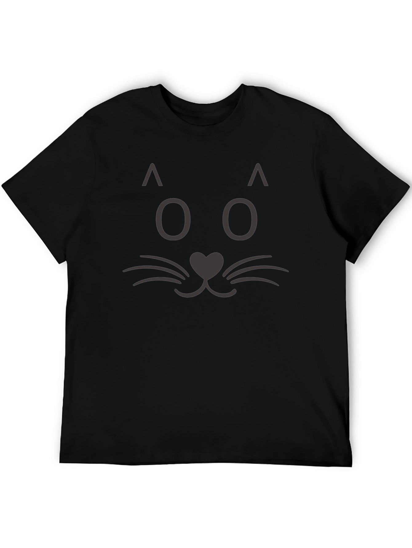 Cute Cat Face Graphic Tee - Black