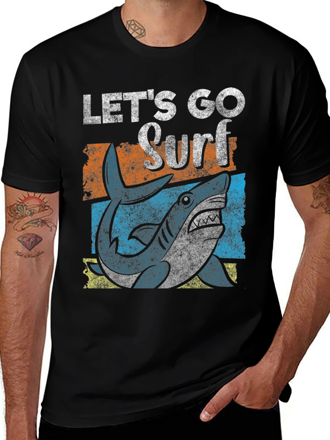 Lets Go Surf Shark Graphic Tee - Black