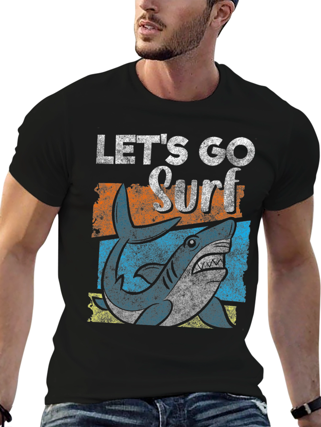 Lets Go Surf Shark Graphic Tee - Black