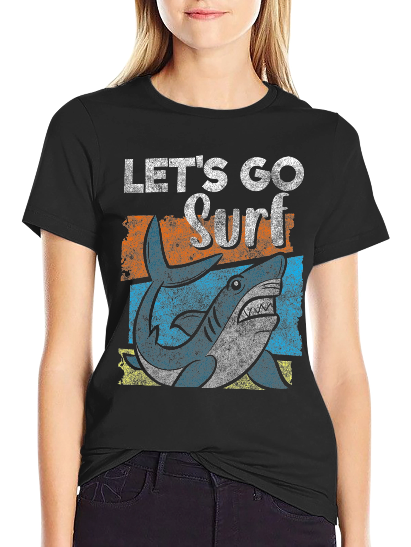 Lets Go Surf Shark Graphic Tee - Black