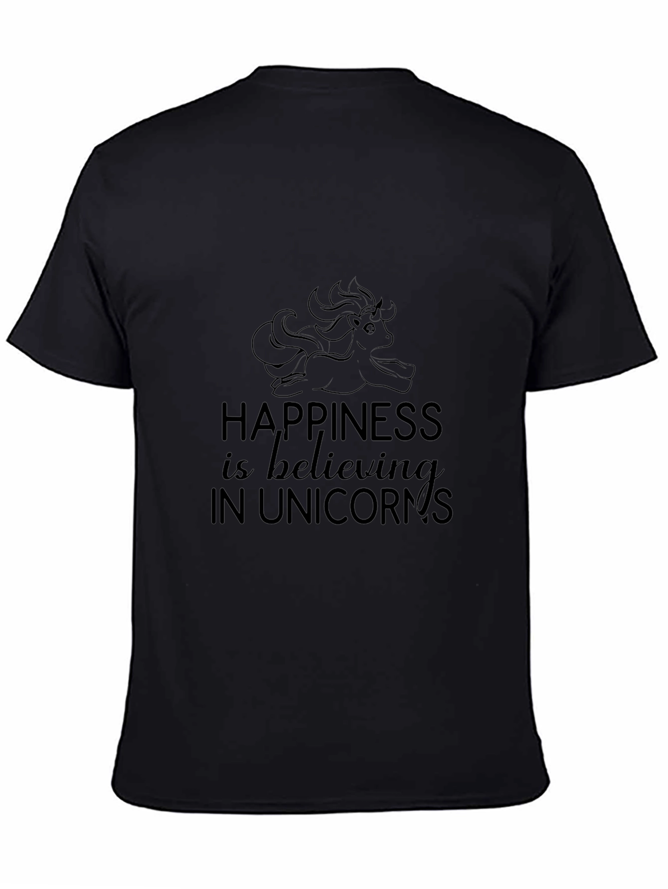 Happiness Unicorn Black T-Shirt