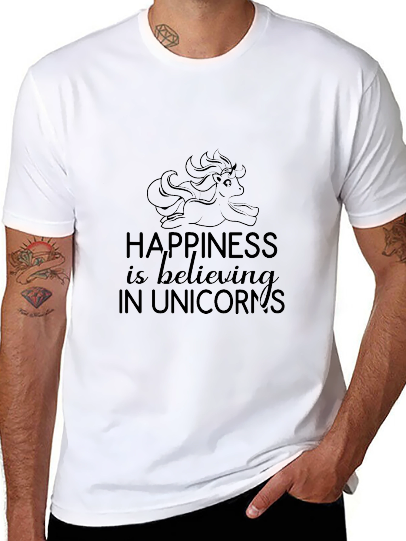 Happiness Unicorn Black T-Shirt