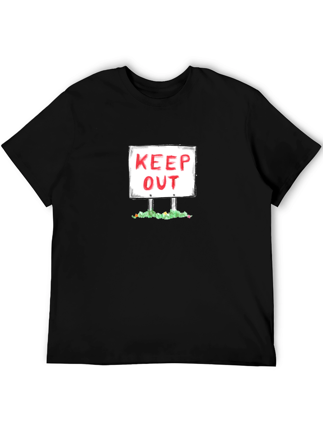 Keep Out Sign Graphic Tee - Black Cotton T-Shirt
