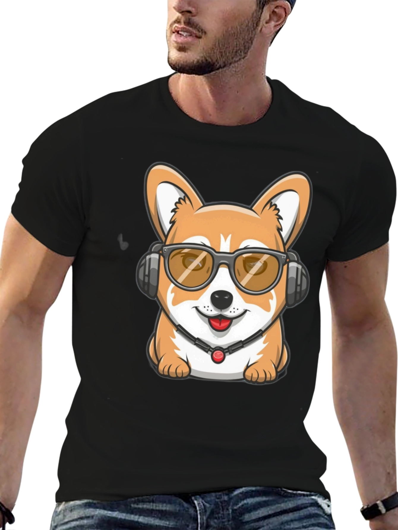 Cool Corgi DJ Black T-Shirt