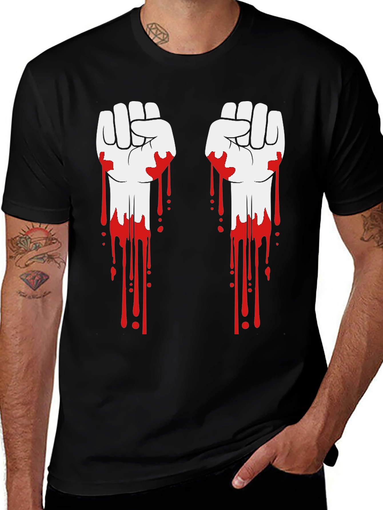 Bloody Fists Graphic Tee - Black Cotton T-Shirt