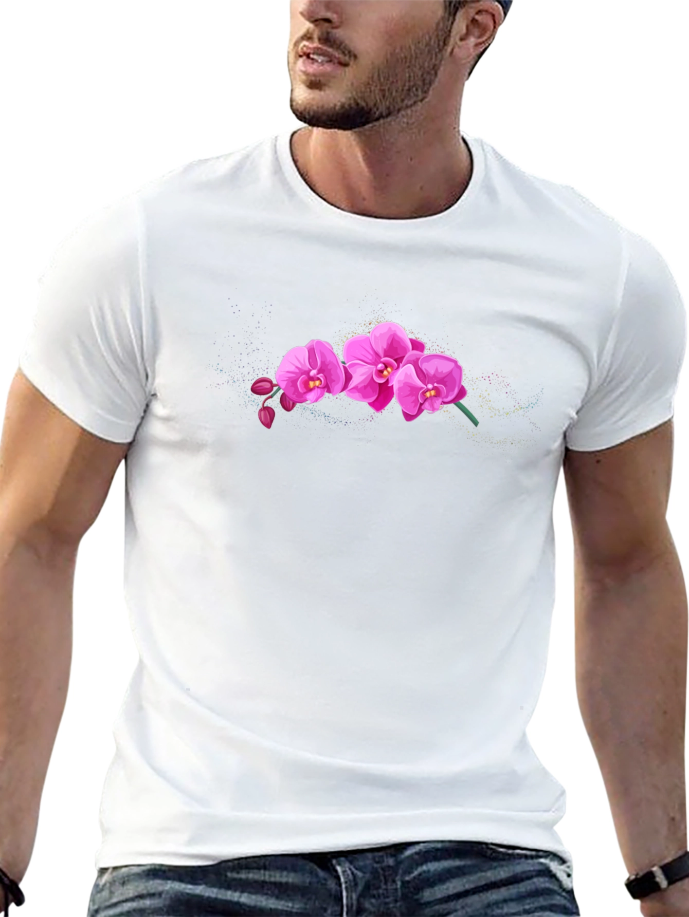 Pink Orchid Graphic Black T-Shirt