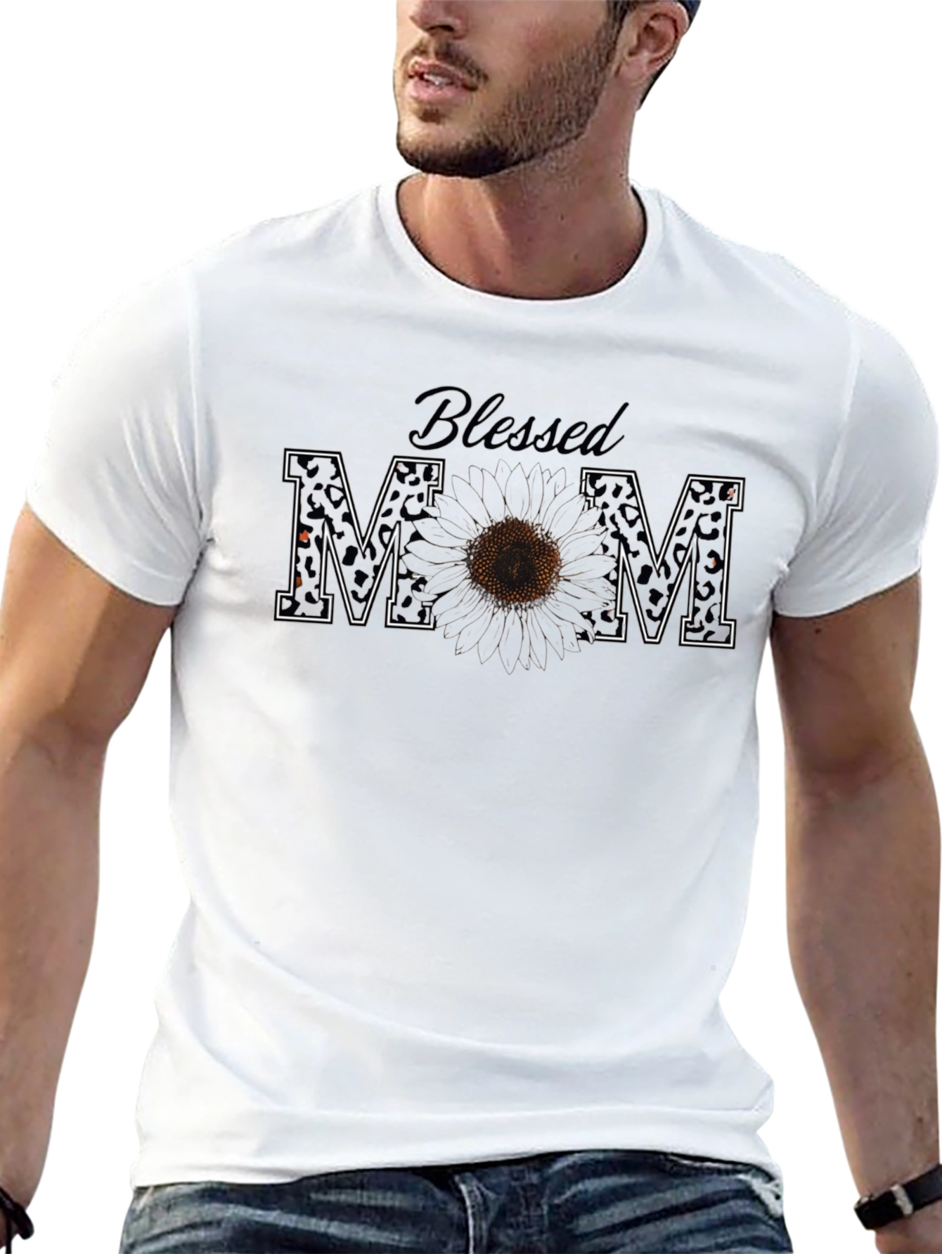 Blessed Mom Leopard Print Sunflower Graphic Tee