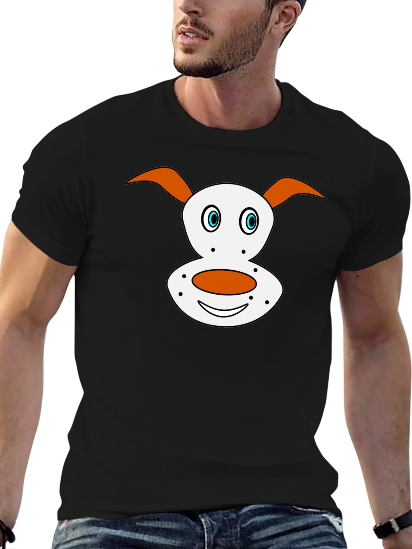 Cartoon Dog Face Graphic Tee - Black