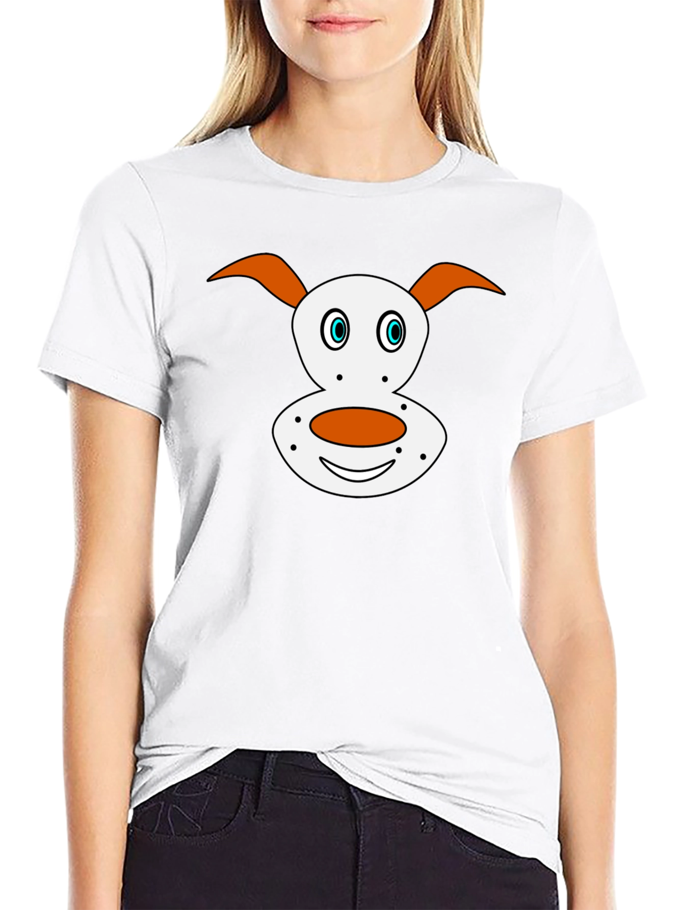 Cartoon Dog Face Graphic Tee - Black