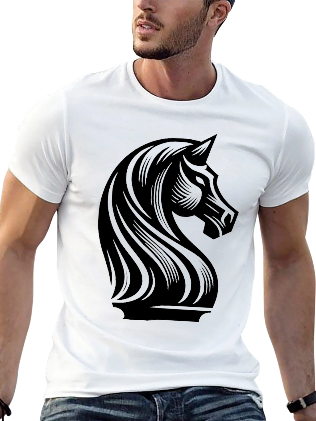 Chess Knight Graphic Tee - Sleek Black T-Shirt