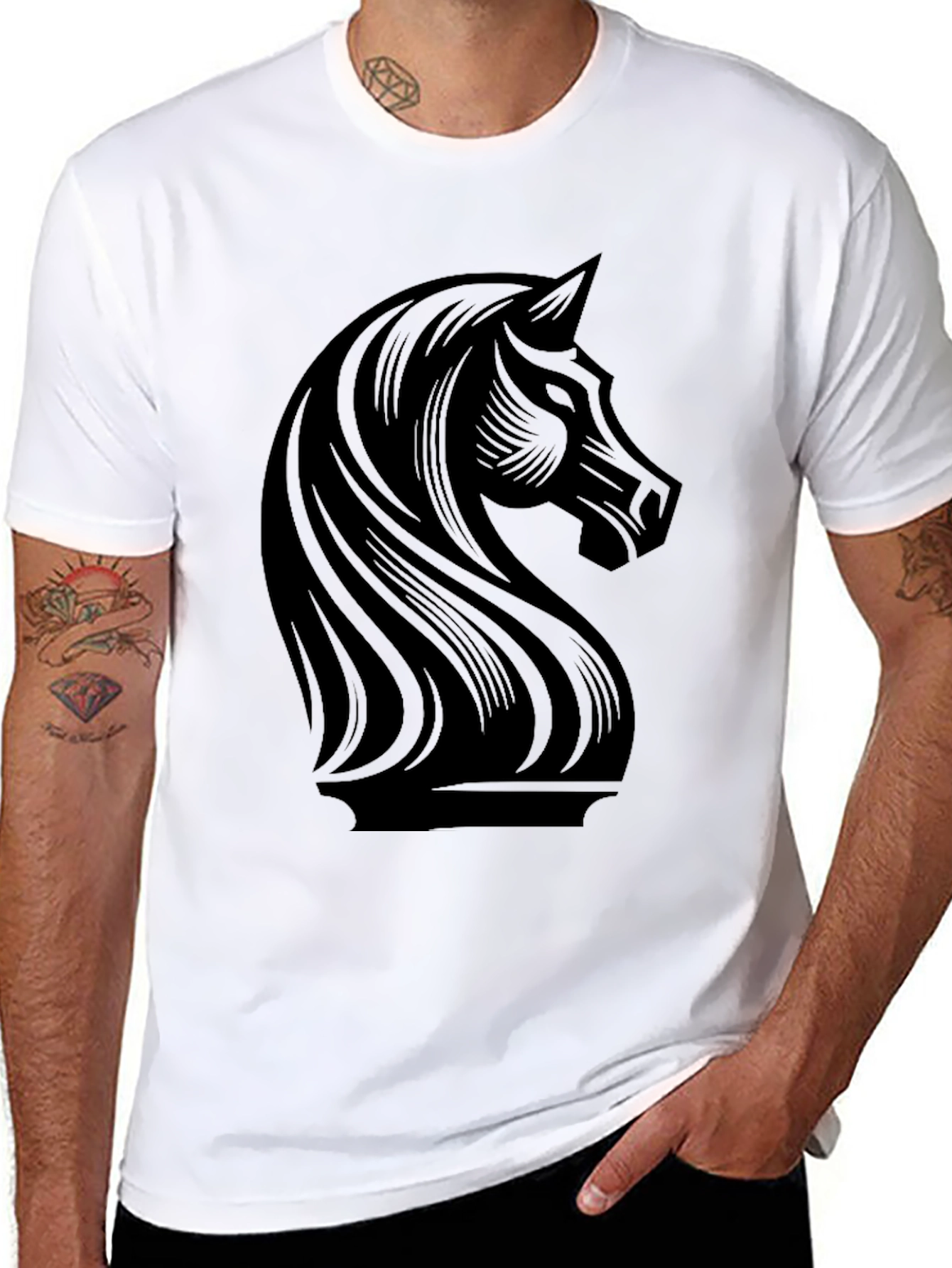 Chess Knight Graphic Tee - Sleek Black T-Shirt