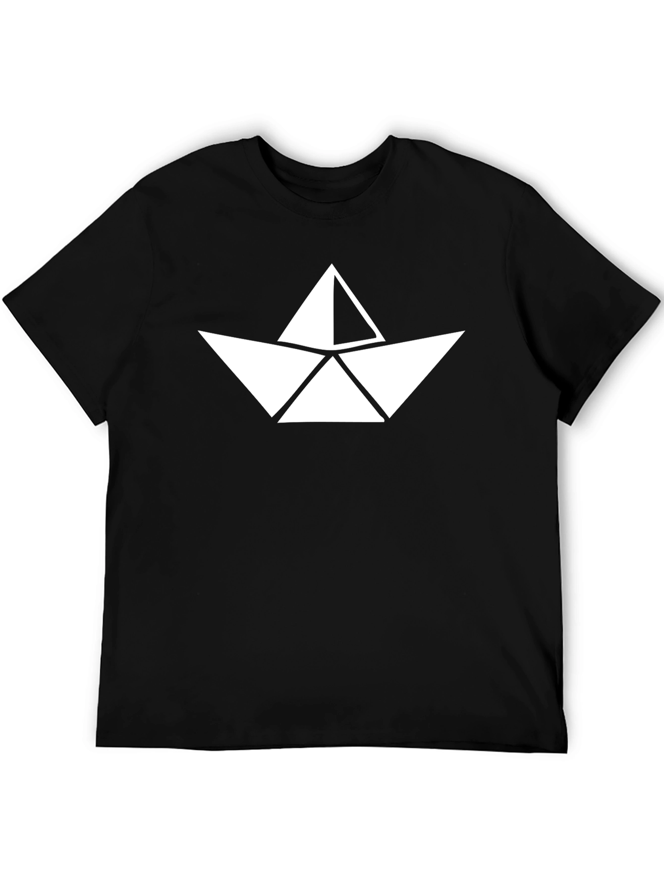 Paper Boat Graphic Tee - Black Crew Neck