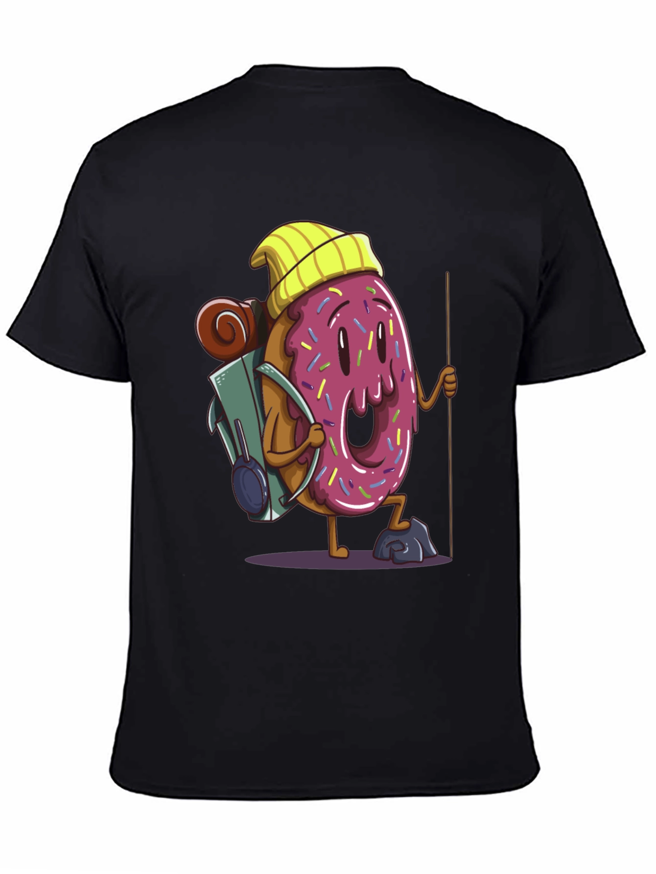 Donut Hiker Graphic Tee - Black Cotton T-Shirt