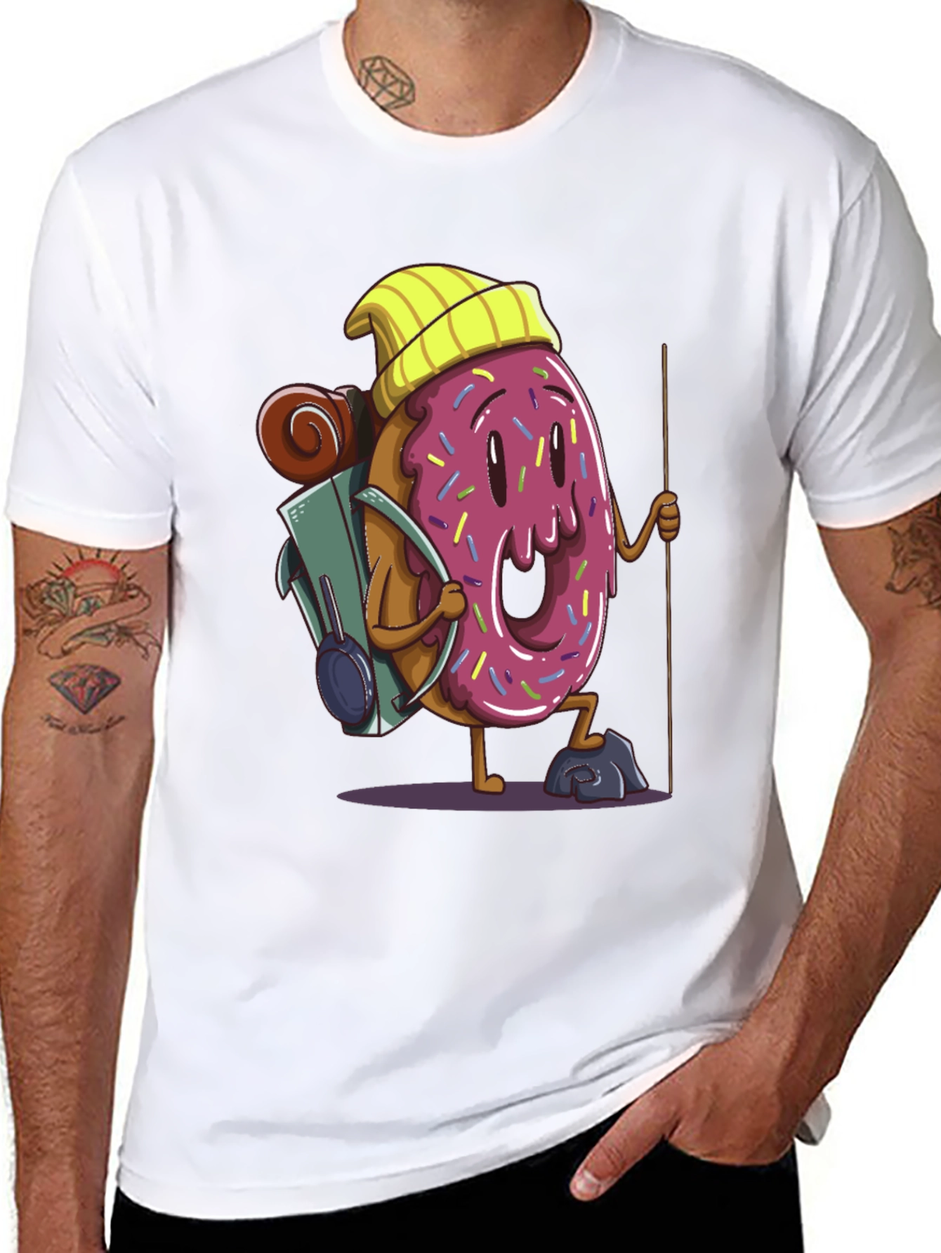 Donut Hiker Graphic Tee - Black Cotton T-Shirt