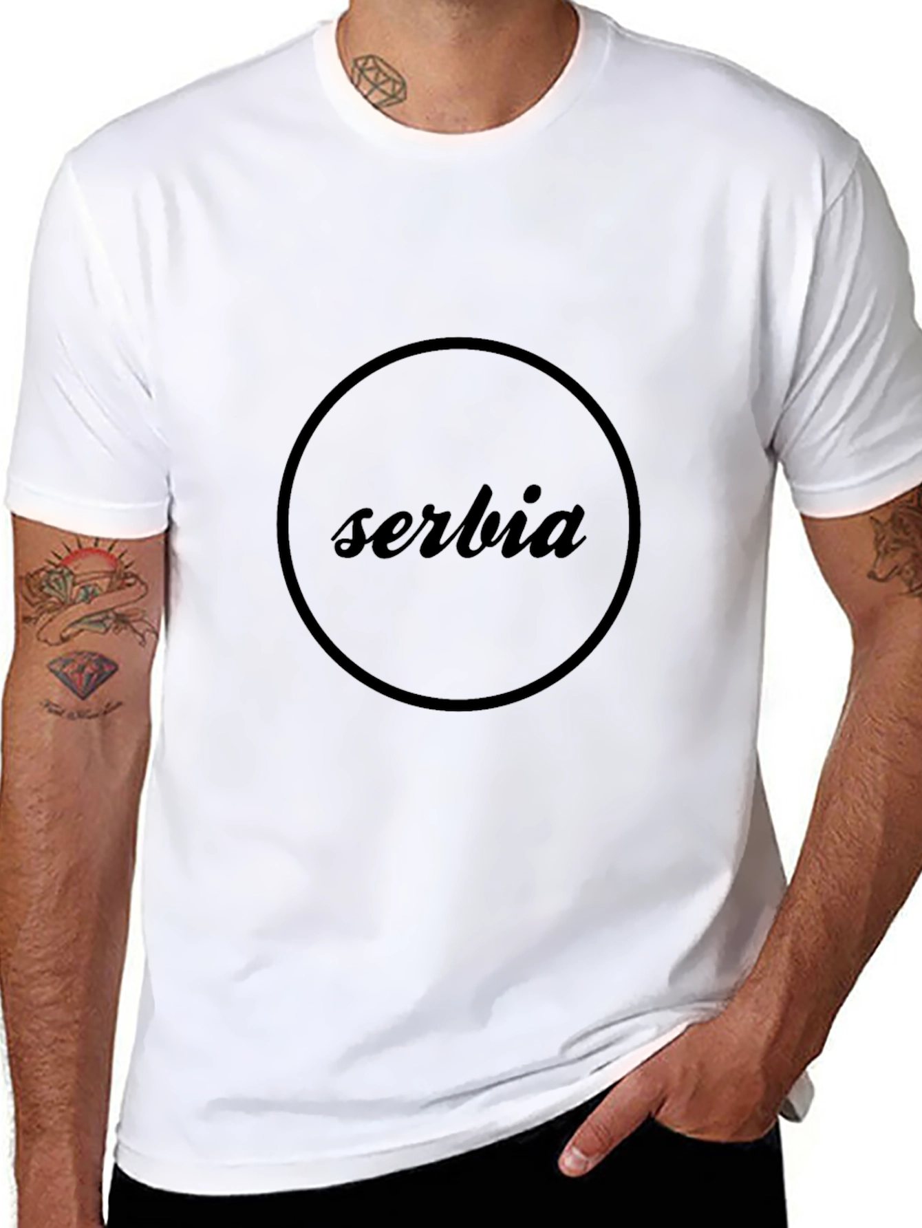 Serbia Black T-Shirt - Stylish Round Design