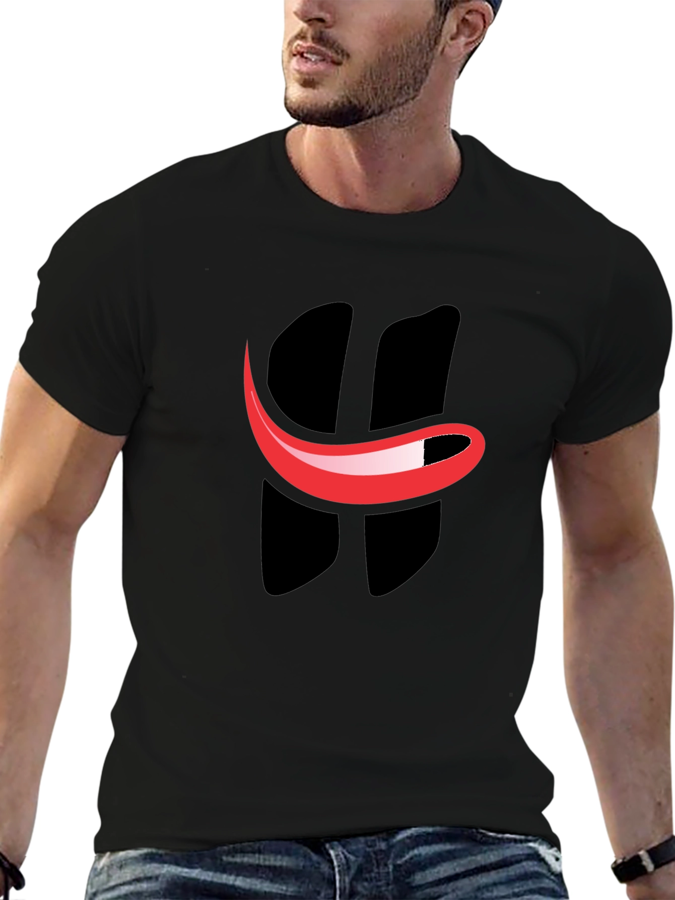 Smiley Face Graphic Tee - Black Cotton T-Shirt
