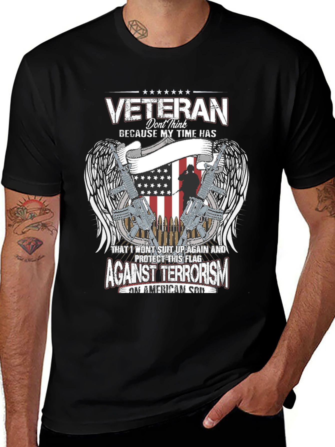 Veteran Against Terrorism Patriotic Graphic T-Shirt