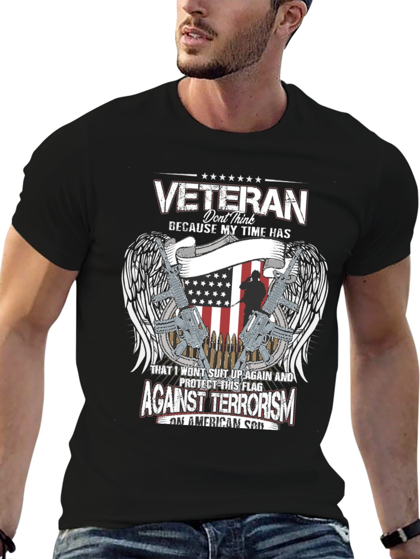 Veteran Against Terrorism Patriotic Graphic T-Shirt