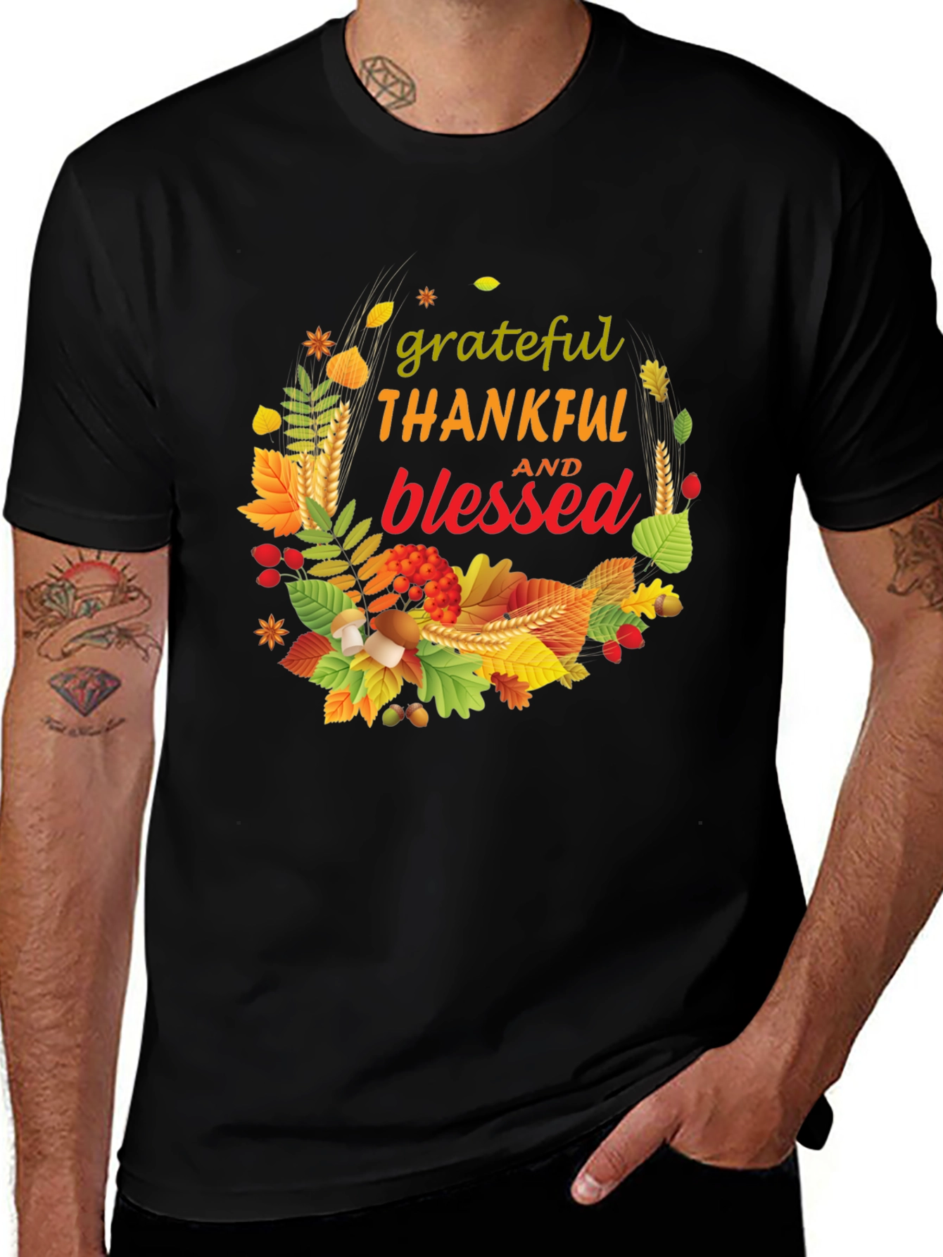 Grateful Thankful Blessed Fall Wreath T-Shirt