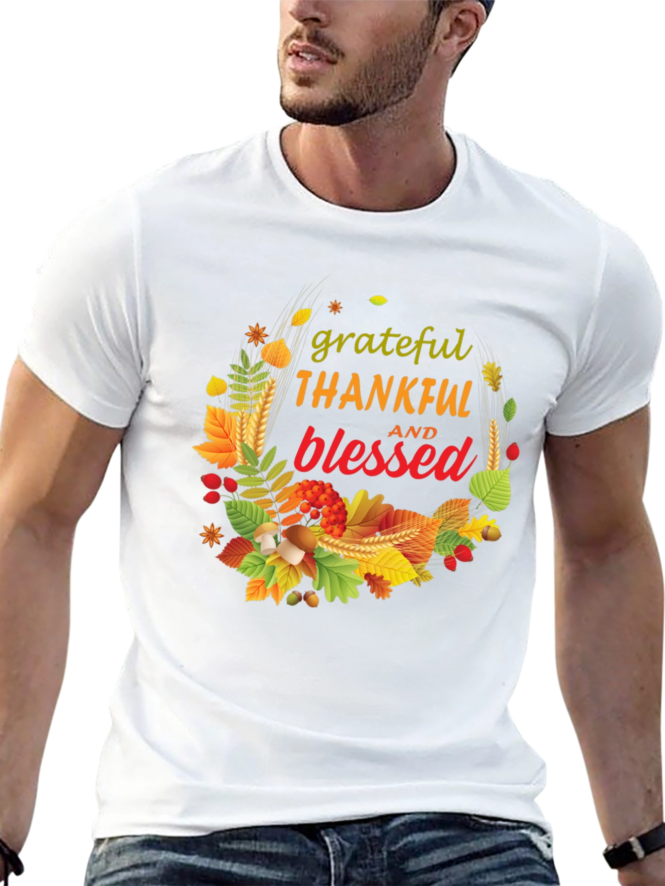 Grateful Thankful Blessed Fall Wreath T-Shirt