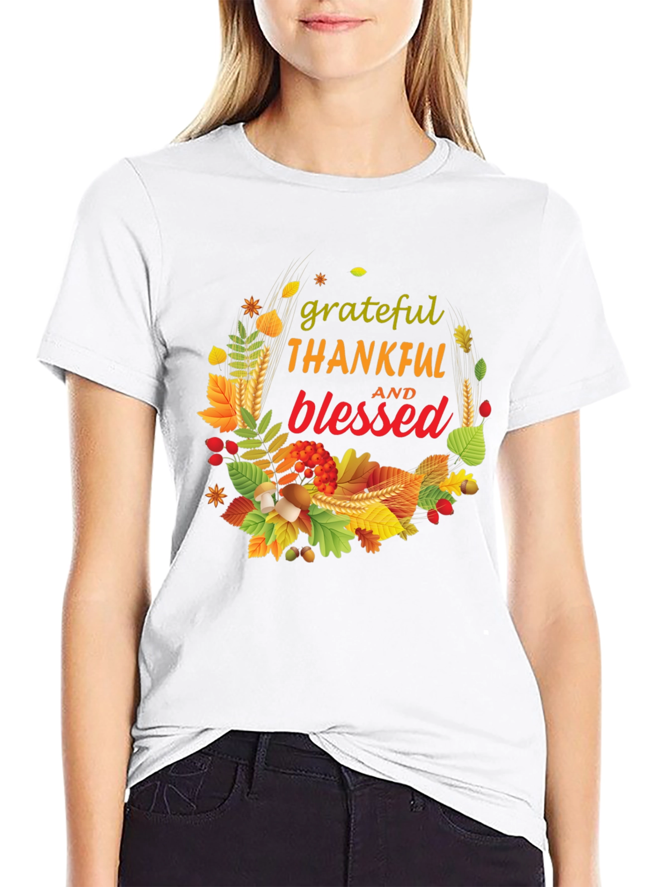 Grateful Thankful Blessed Fall Wreath T-Shirt
