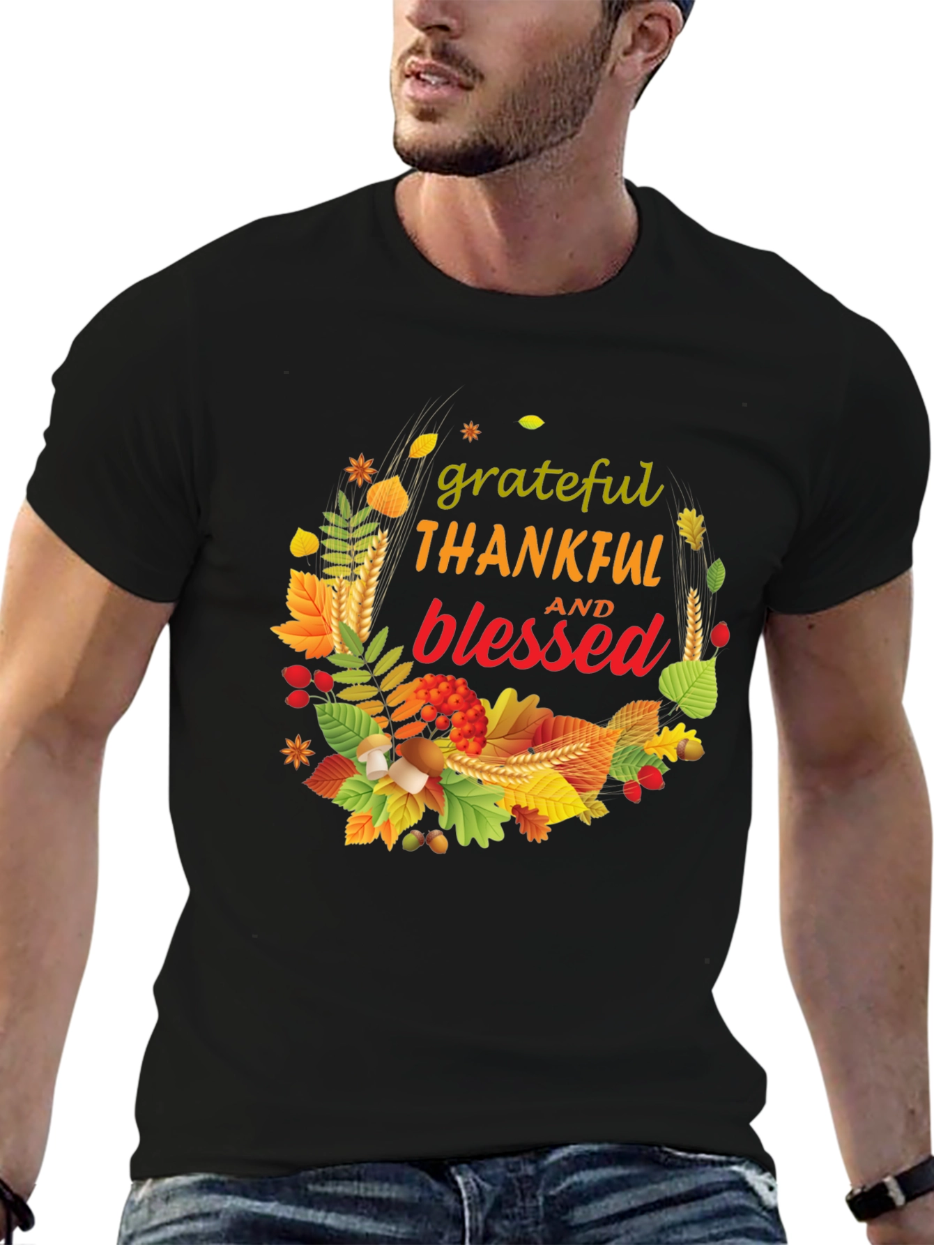 Grateful Thankful Blessed Fall Wreath T-Shirt