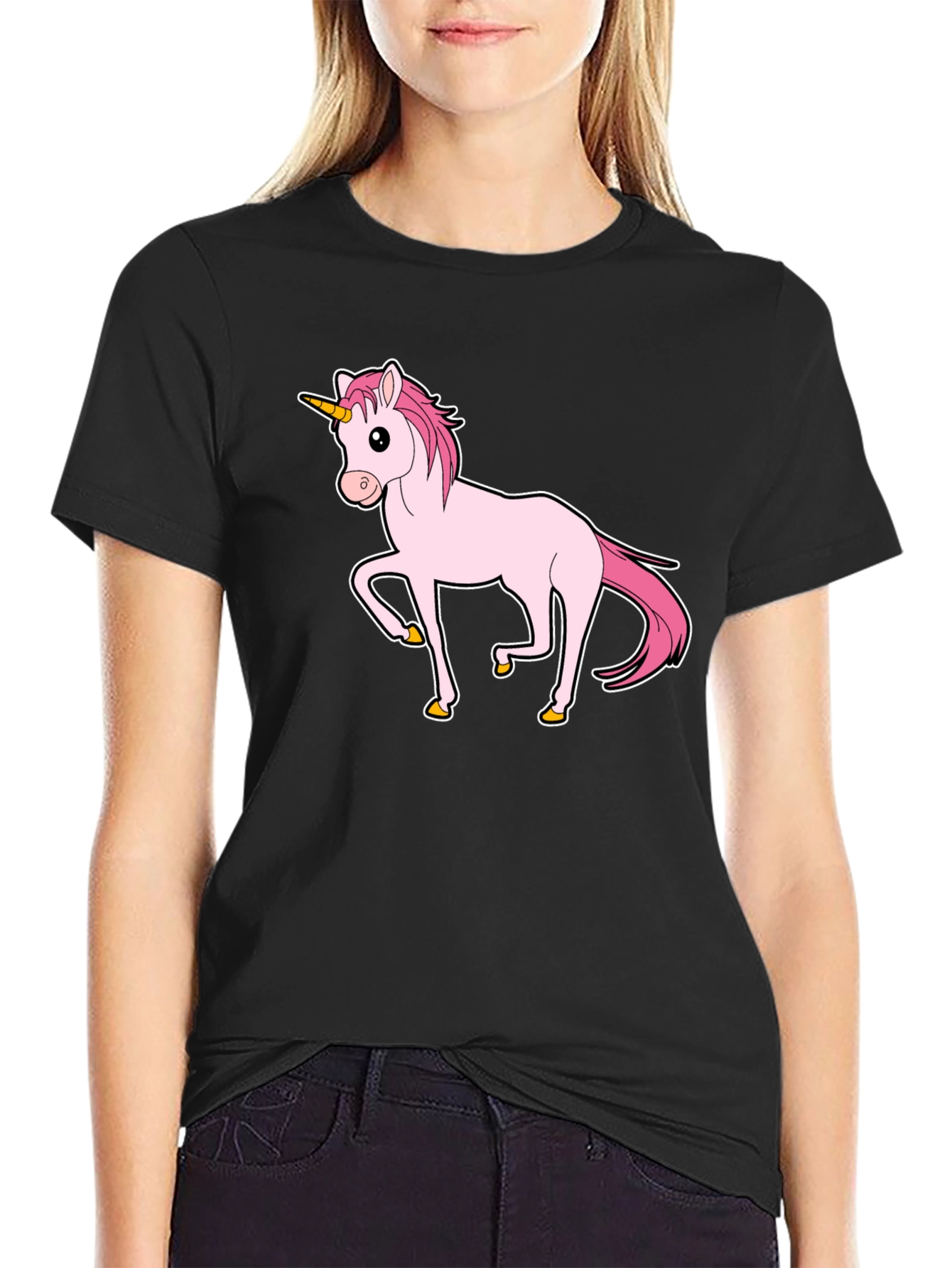 Unicorn Graphic Print T-Shirt - Black