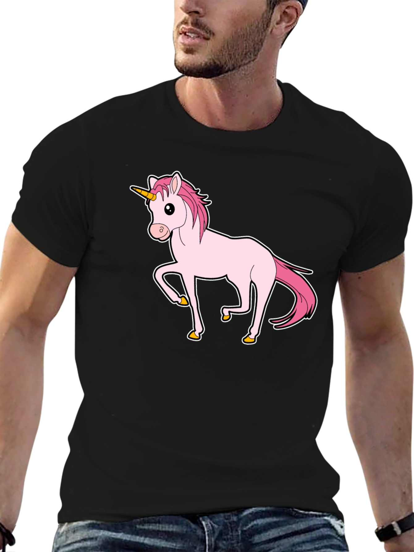 Unicorn Graphic Print T-Shirt - Black