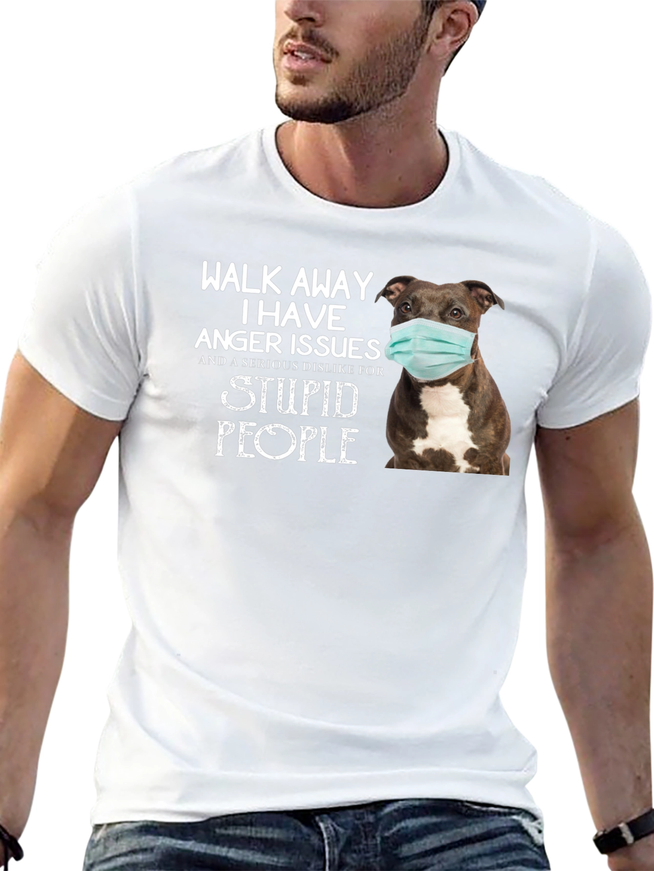 Walk Away Anger Issues Pitbull Face Mask Black T-Shirt