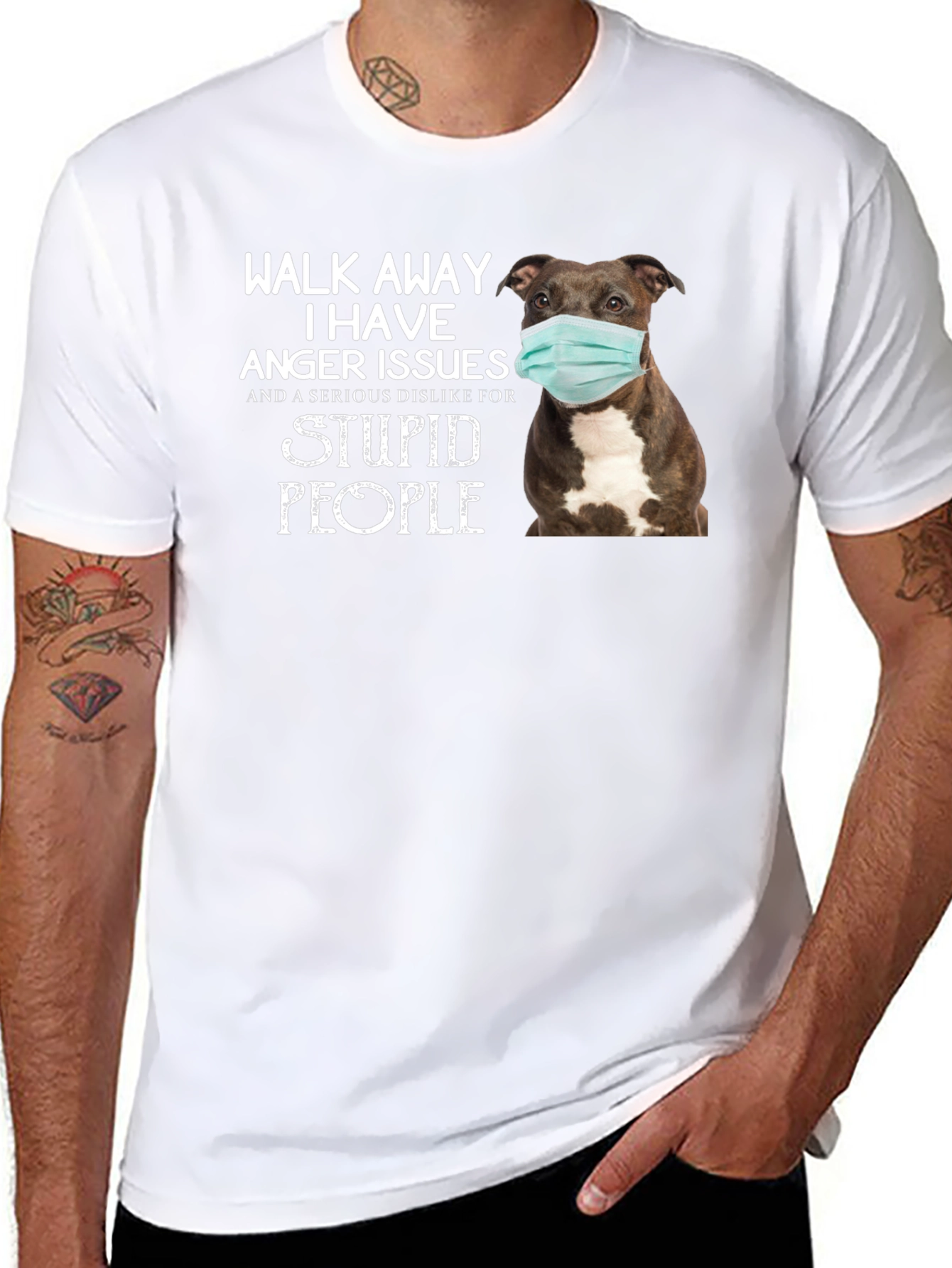 Walk Away Anger Issues Pitbull Face Mask Black T-Shirt