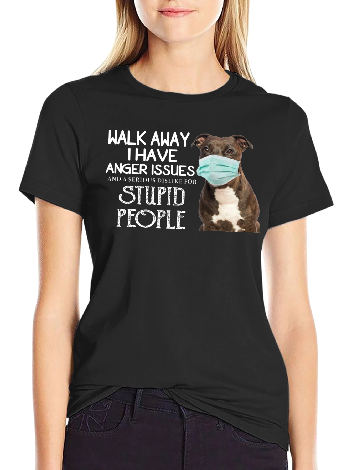 Walk Away Anger Issues Pitbull Face Mask Black T-Shirt