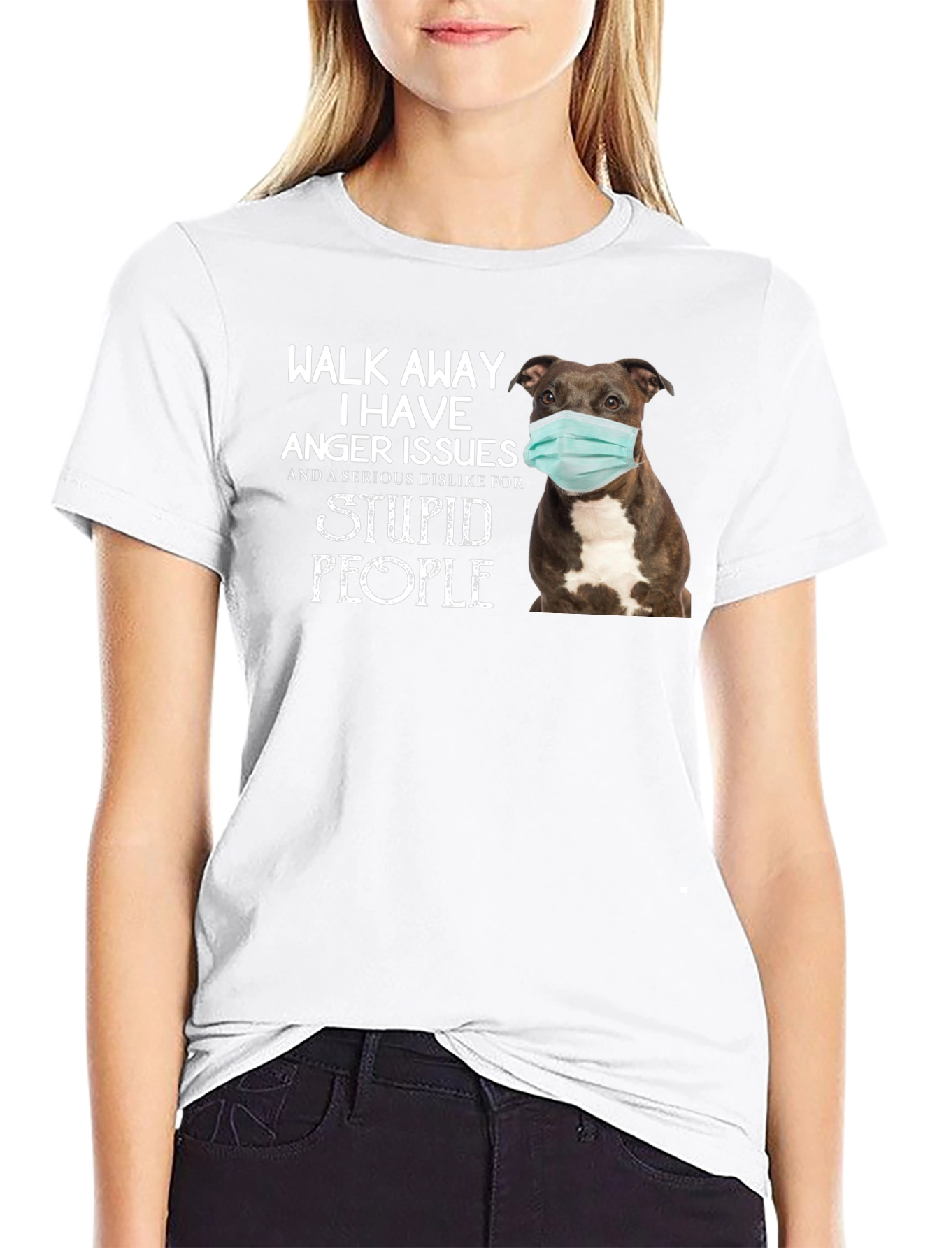 Walk Away Anger Issues Pitbull Face Mask Black T-Shirt