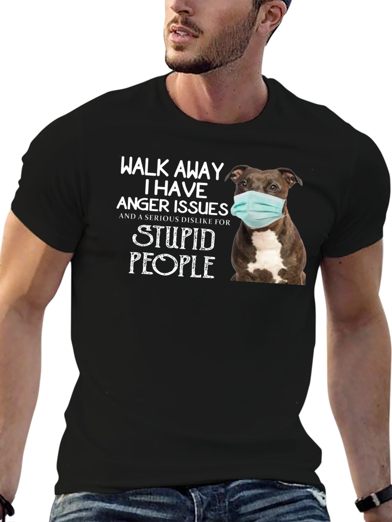 Walk Away Anger Issues Pitbull Face Mask Black T-Shirt