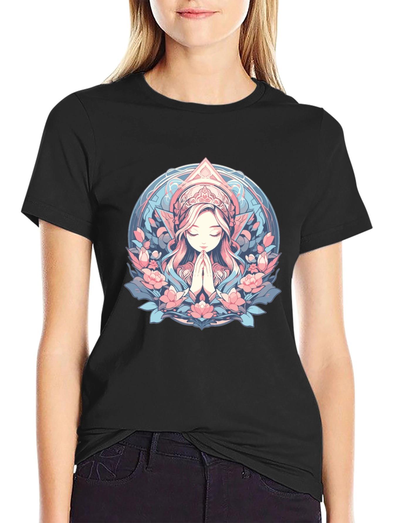 Praying Woman Floral T-Shirt