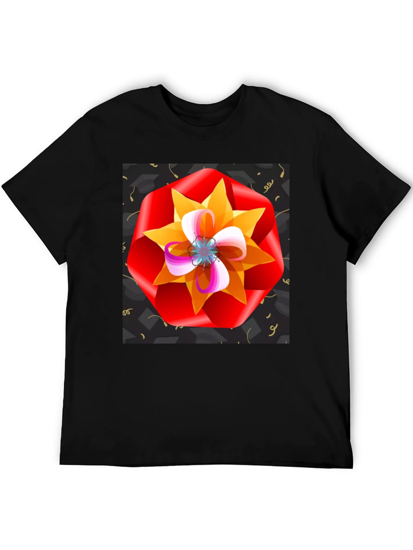 Floral Graphic Print Black T-Shirt