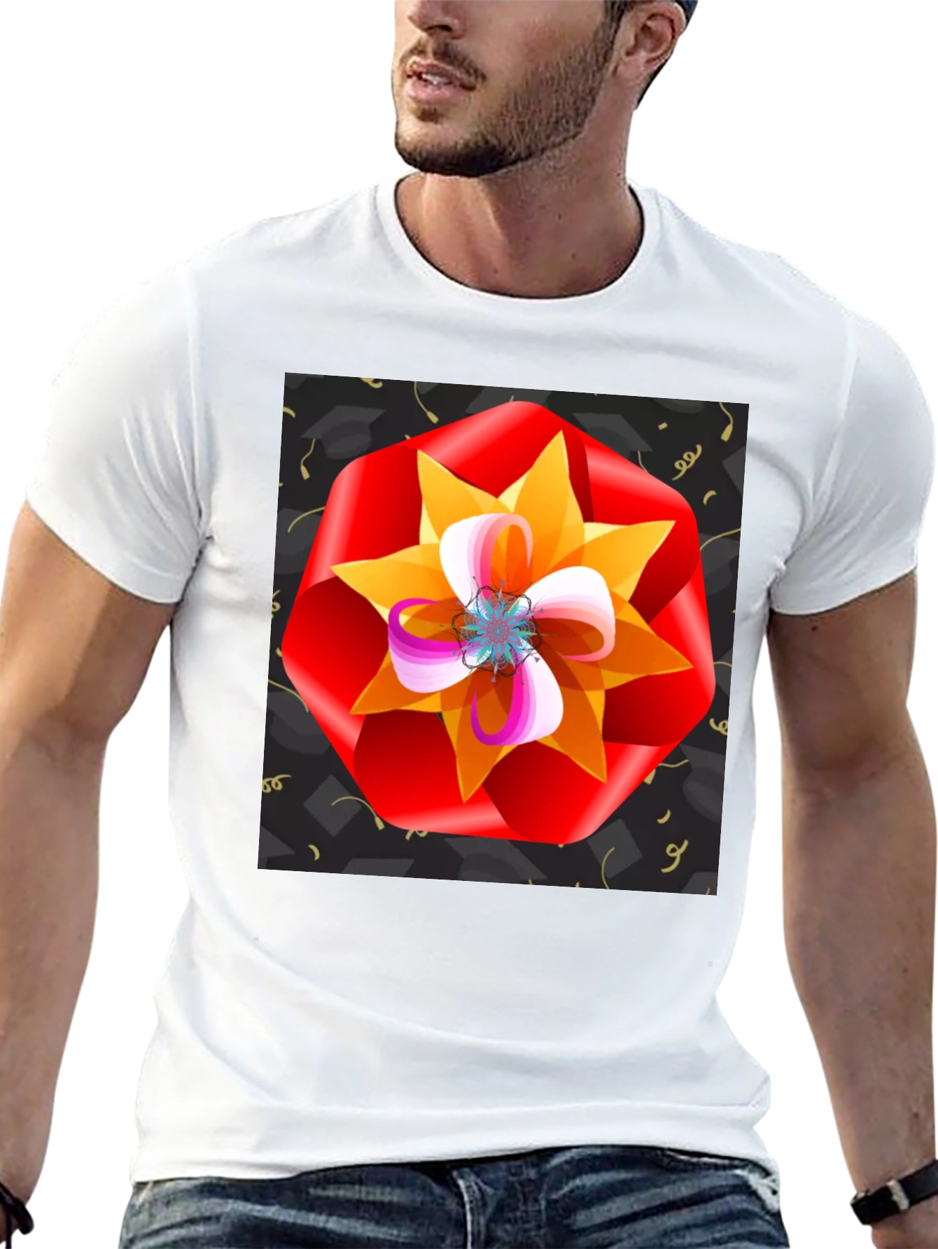 Floral Graphic Print Black T-Shirt