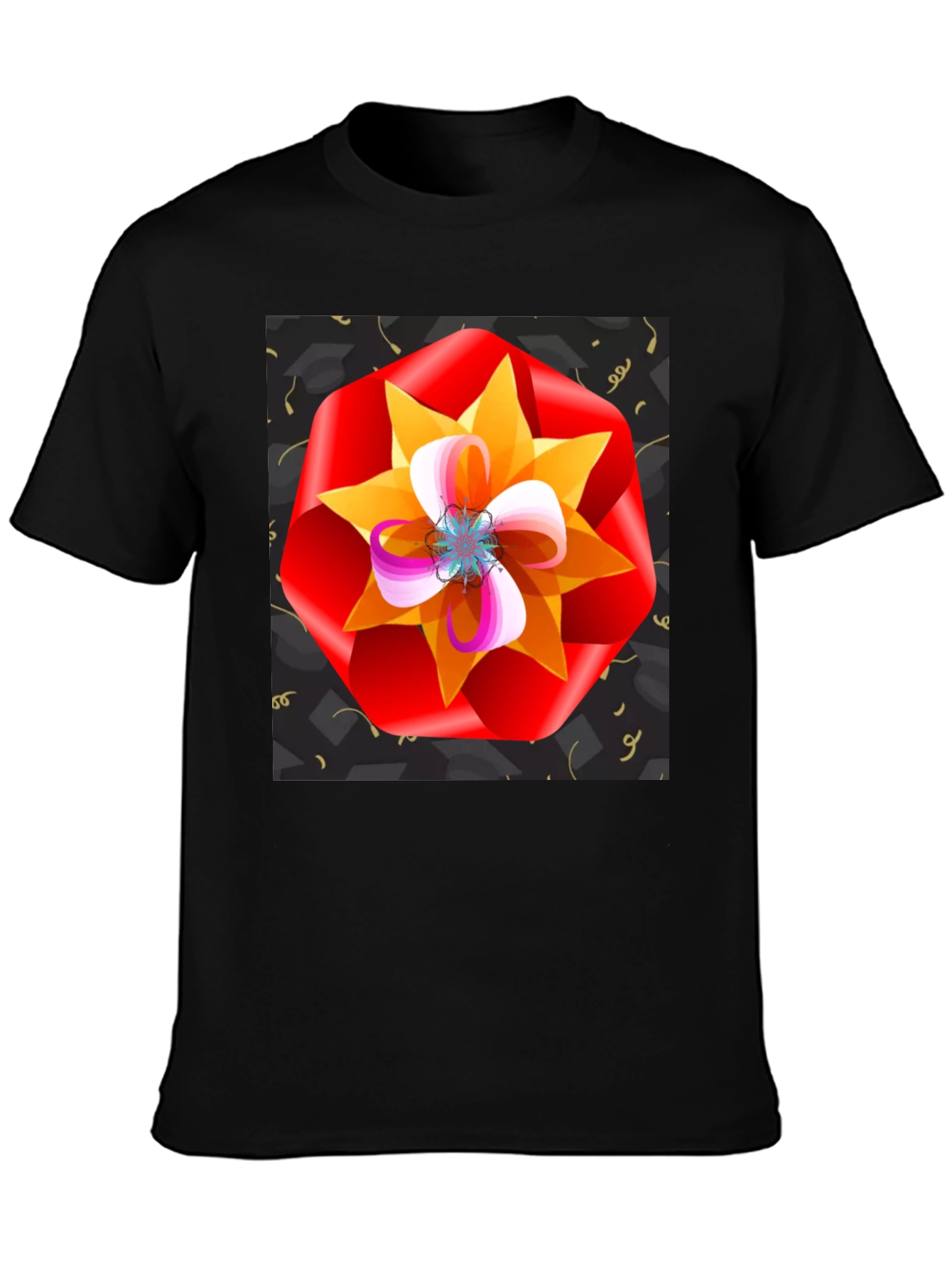 Floral Graphic Print Black T-Shirt