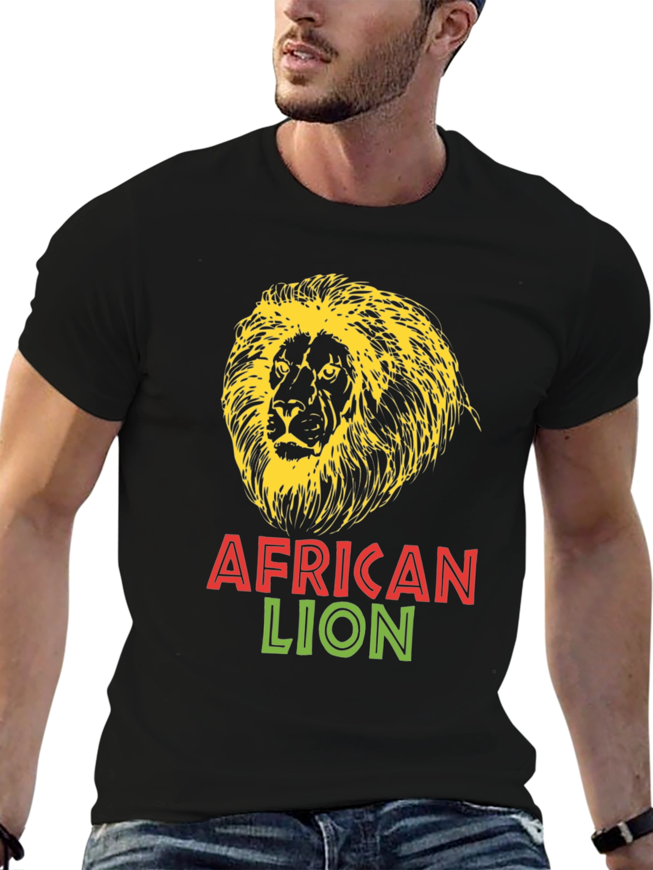 African Lion Graphic Tee - Bold Black T-Shirt