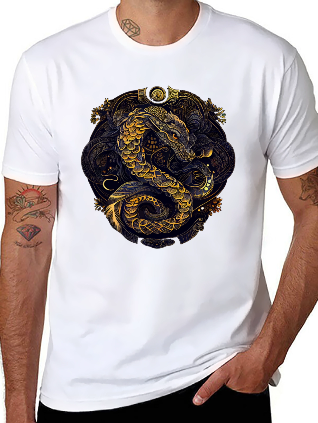 Golden Serpent Graphic Black Tee