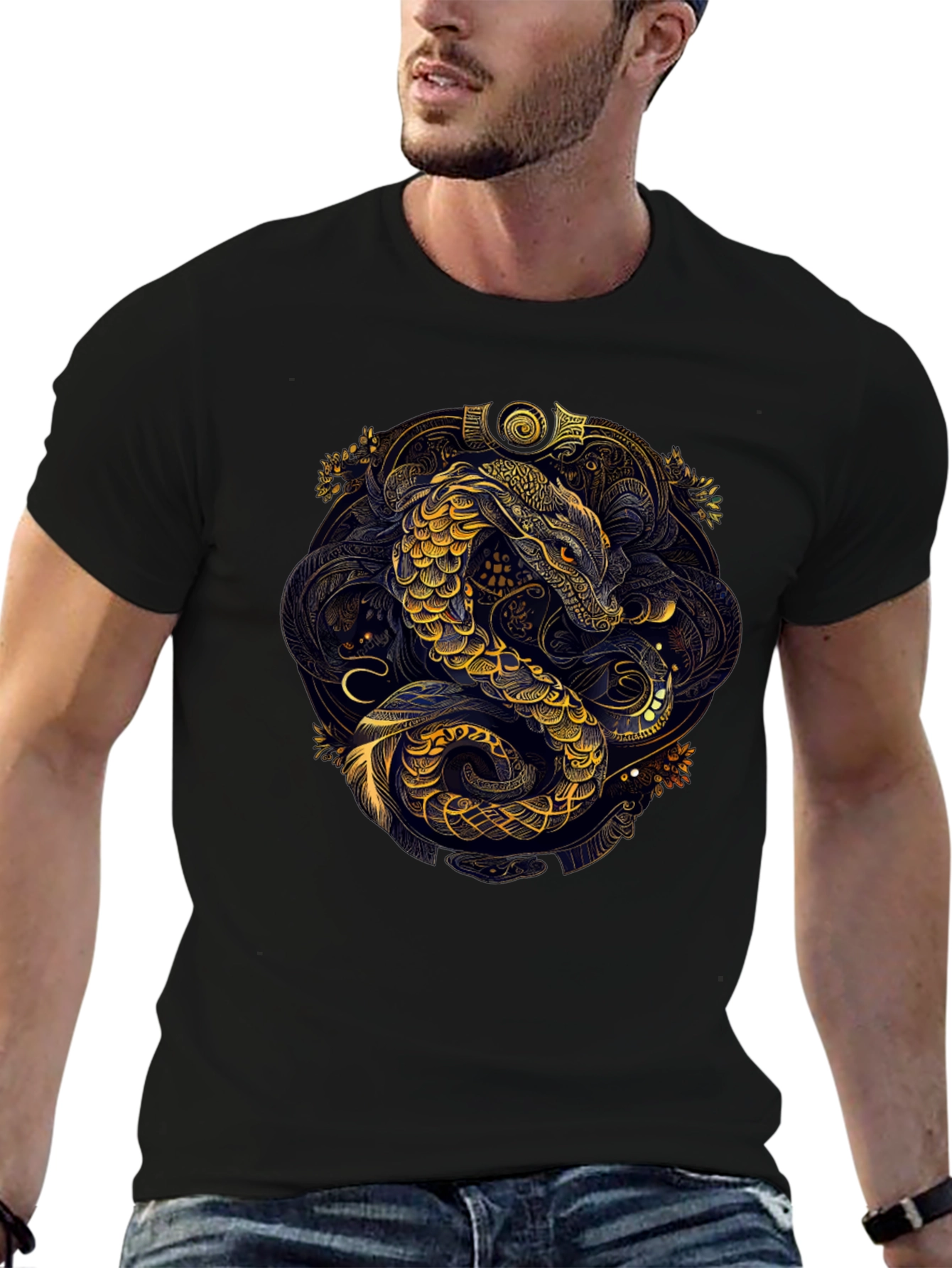 Golden Serpent Graphic Black Tee