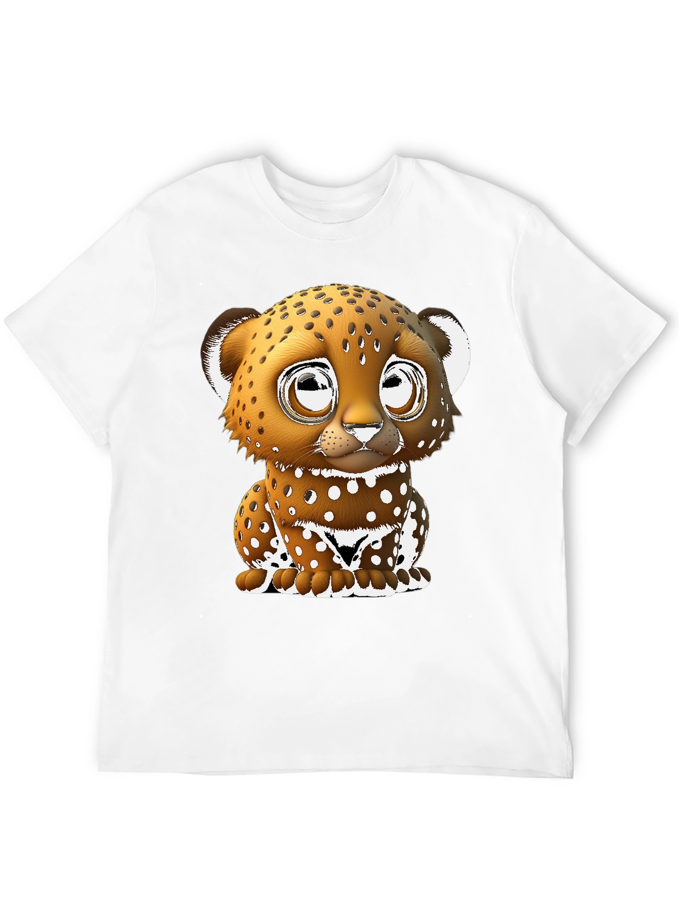 Cute Cartoon Leopard Graphic Tee - Black Cotton Blend
